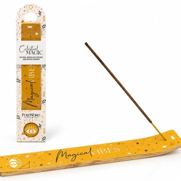 Celestial Magic Incense Holder Magical Vibes 26 cm με πορτοκαλί mystical design και ξύλινη βάση για incense sticks