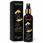 Song of India Room Spray Love Spell 100 ml με Rose & Peony, μαύρη συσκευασία και spray bottle