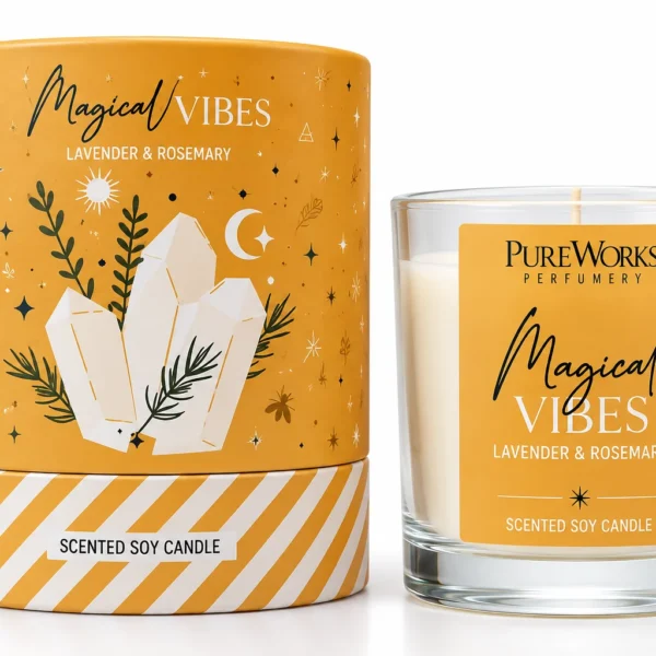 Celestial Magic Scented Candle Magical Vibes 120 g με Lavender & Rosemary, γυάλινο δοχείο και κίτρινη συσκευασία