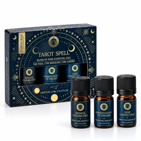 Song of India Tarot Spell Aroma Oil Gift Box με 3 αρωματικά έλαια The Fool, The Magician και The Lovers, 3×5 ml