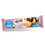 Brain Foods Rice Bar Banana & Dark Chocolate – Vegan μπάρα ρυζιού με μπανάνα και μαύρη σοκολάτα, χωρίς γλουτένη, χωρίς προσθήκη ζάχαρης και χωρίς φοινικέλαιο.