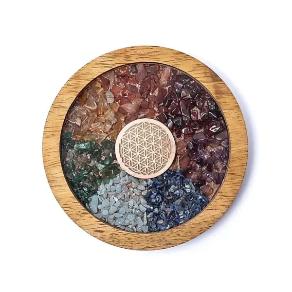 Ξύλινο coaster Chakras Flower of Life 10 cm