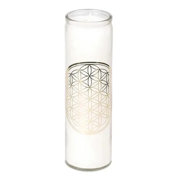 Λευκό αρωματικό κερί στεαρίνης Flower of Life 21 x 6,5 cm
