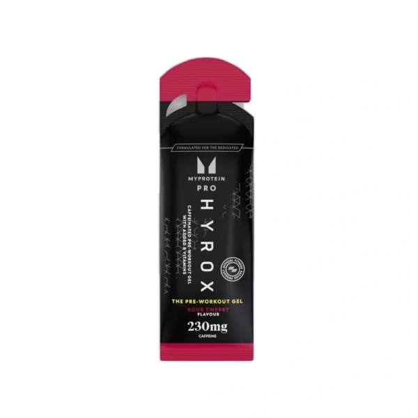Myprotein PRO x HYROX Pre-Workout Gel Sour Cherry – Ενεργειακό gel προπόνησης με 230mg καφεΐνης, γεύση βύσσινο.