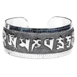 Miao Tribal Bracelet με χαραγμένο βουδιστικό μάντρα Om Mani Padme Hum, ασημί βραχιόλι.