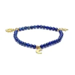 Ελαστικό βραχιόλι Lapis Lazuli με μπλε χάντρες 4mm και χρυσά διακοσμητικά ήλιο, αστέρι και φεγγάρι.